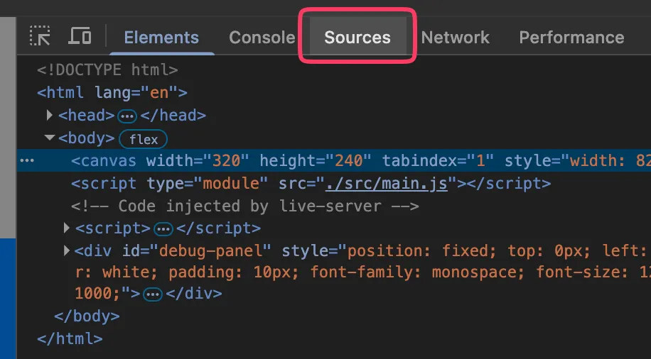 Screenshot: Browser Developer Tools Sources Tab