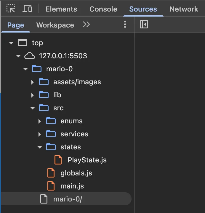 Screenshot: File explorer in Sources tab